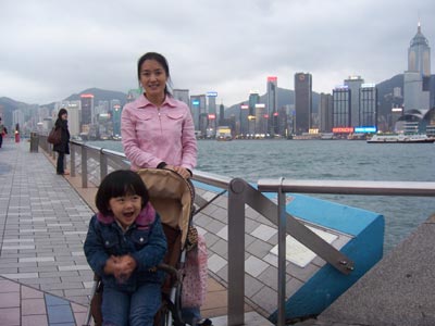 太太和女儿，香港，维多利亚港